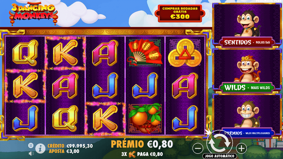 3 Dancing Monkeys slot - Prémio máximo