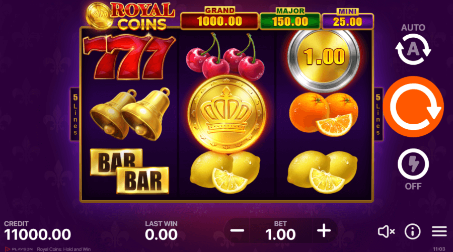 3. Royal Coins Hold & Win - 4 jackpots e uma chuva de dinheiro.