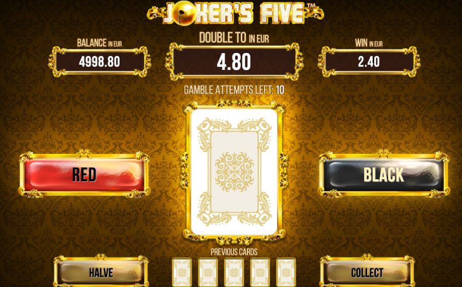 4. Função Gamble da Joker´s Five slot.