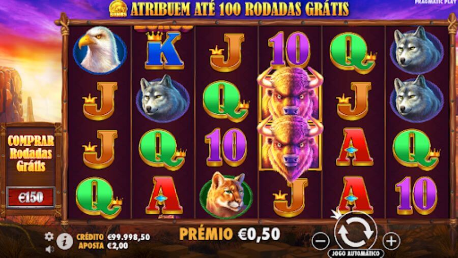 Gráficos e banda sonora no Buffalo King slot.