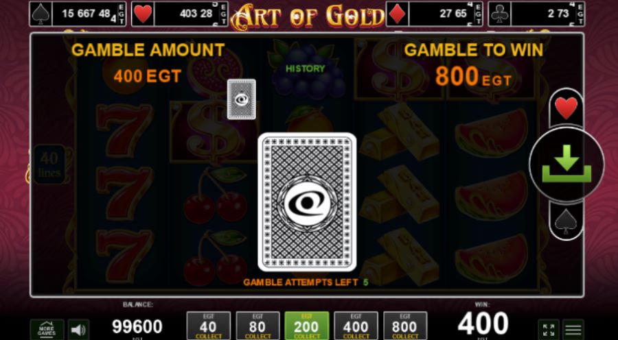 6. Apostar os seus ganhos na Art of Gold slot.