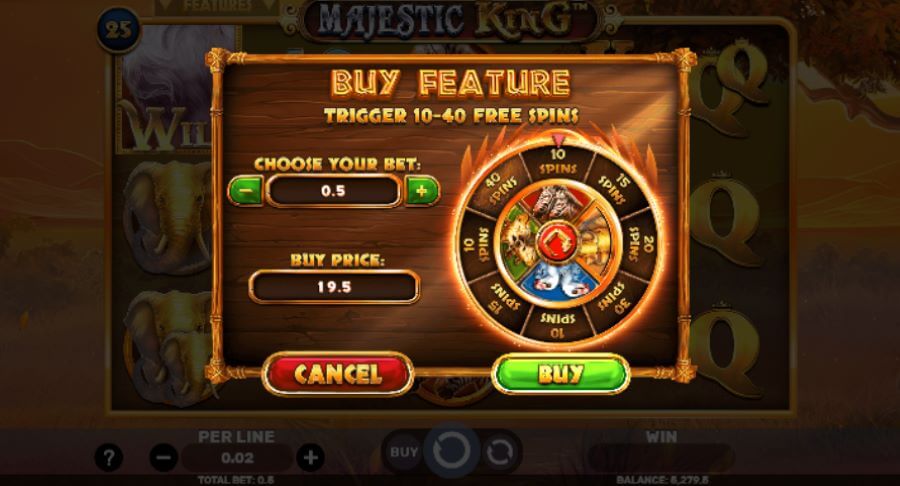 6. Compra de bónus da Majestic King slot.