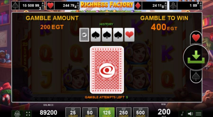 7. Apostar os seus ganhos da Richness Factory slot.