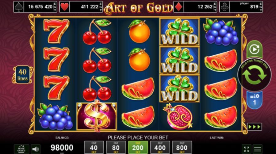 7. Gráficos e banda sonora na Art of Gold slot.