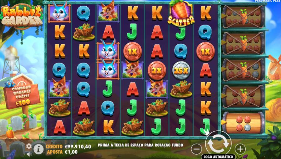 7. Gráficos e sons da Rabbit Garden slot.