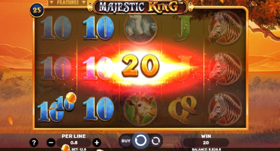 8. Gráficos e banda sonora da Majestic King slot.