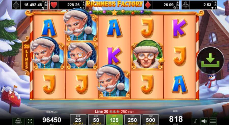 8. Gráficos e sons da Richness Factory slot.