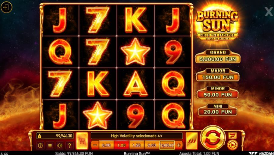 9. Mudar a volatilidade na Burning Sun slot.