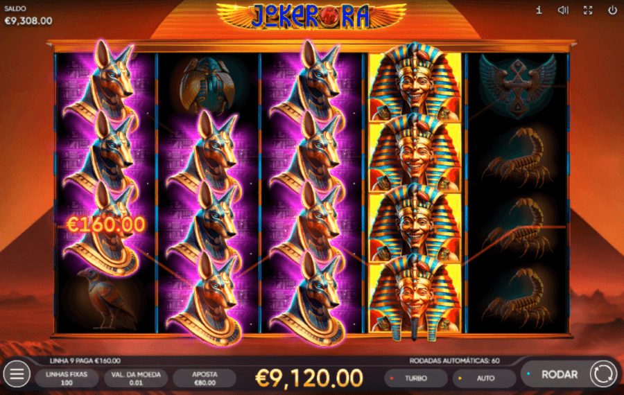 Efeitos e gráficos da slot Joker Ra.