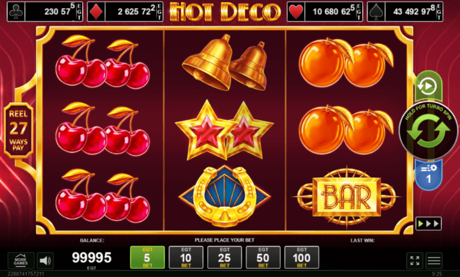 Jackpot ou vitórias máximas na slot Hot Deco.