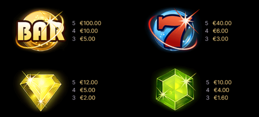Os símbolos de pagamento elevado na slot Starburst XXXtreme.