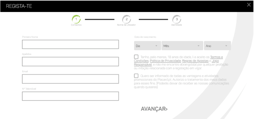 Registo no Casino Placard