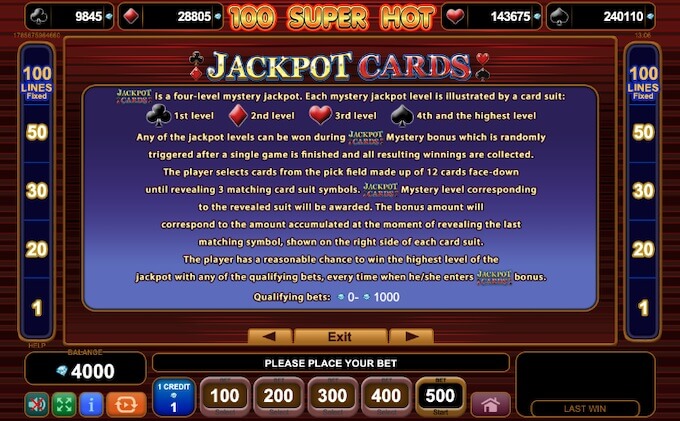 Jackpot slot 100 Super Hot