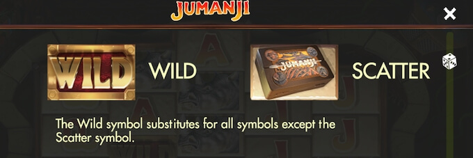 Símbolos wild e scatter na slot Jumanji