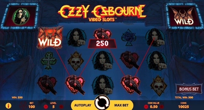 Símbolos e design gráfico da slot Ozzy Osbourne 